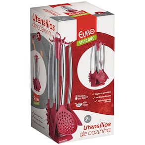 Conjunto de Utensílios de Cozinha Euro em Silicone com 7 Peças - Vermelho - 3
