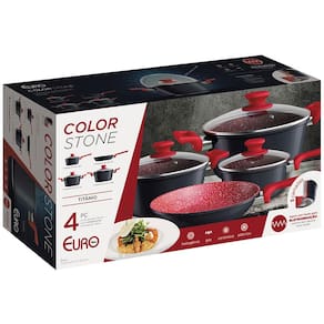 Conjunto de Panelas 4 Peças Euro Colorstone Antiaderente, Tampas de Vidro e Cabos de Baquelite - Titânio - 3