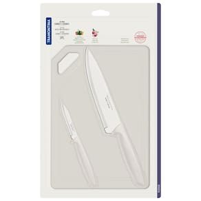 Conjunto de Facas e Tábua de Corte Tramontina Plenus em Aço Inoxidável - Off-White - 3 Peças - 2