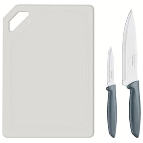 Conjunto de Facas e Tábua de Corte Tramontina Plenus em Aço Inoxidável - Cinza - 3 Peças - KIT PLENUS C/ TABUA P CORTE 3 PCS TRAMONTINA CZ - 1