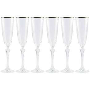 Conjunto de Taças para Champanhe Bohemia Elizabeth em Cristal Ecológico Silver Rim 200 ml – 6 Peças