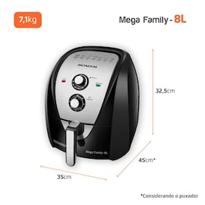 Fritadeira Elétrica Sem Óleo Air Fryer Mondial Mega Family AFN-80-BI 8L – Preta/Inox