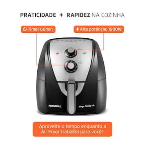 Fritadeira Elétrica Sem Óleo Air Fryer Mondial Mega Family AFN-80-BI 8L – Preta/Inox