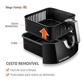 Fritadeira Elétrica Sem Óleo Air Fryer Mondial Mega Family AFN-80-BI 8L – Preta/Inox