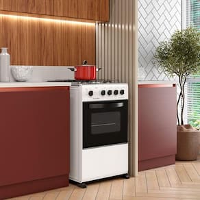 Fogão Esmaltec 4 Bocas Bali 4111 com Mesa de Inox e Acendimento Manual – Branco