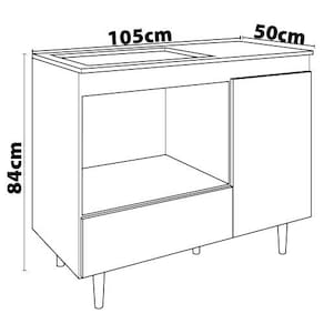 Balcão para Cooktop 4 Bocas Poliman Alecrim com Nicho para Micro-ondas, 1 Porta, 1 Gaveta e 1 Prateleira - Branco