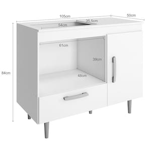 Balcão para Cooktop 4 Bocas Poliman Alecrim com Nicho para Micro-ondas, 1 Porta, 1 Gaveta e 1 Prateleira - Branco