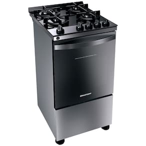 Fogão Brastemp 4 Bocas BFO4VBR com Mesa de Vidro, Dupla Chama e Grill Elétrico - Inox