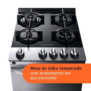 Fogão Brastemp 4 Bocas BFO4VBR com Mesa de Vidro, Dupla Chama e Grill Elétrico - Inox - 220V - 2