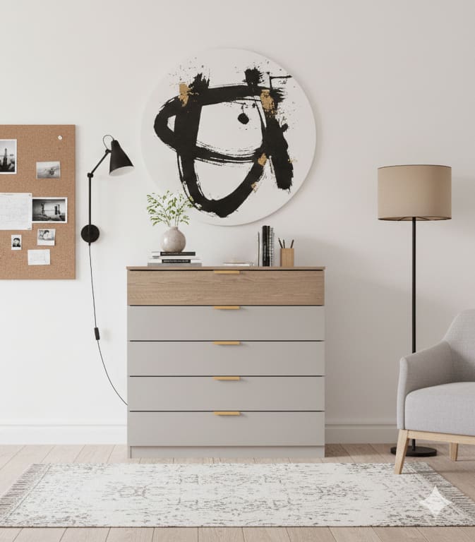 Cômoda Bartira Diplomata + 5 Gavetas Trava de Segurança e Espaço para TV de até 42" - 90cm de Largura - Capuccino/Avelã - 1