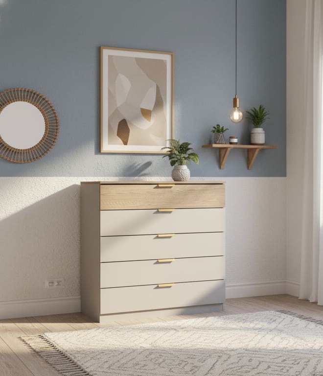 Cômoda Bartira Diplomata + 5 Gavetas Trava de Segurança e Espaço para TV de até 42" - 90cm de Largura - Capuccino/Avelã - 2