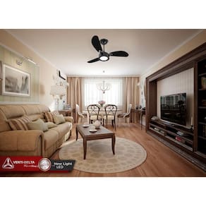 Ventilador de Teto Venti-Delta New Light LED com Lustre, Função Exaustor, 3 Velocidades e 3 Pás - Preto - 110v - 1