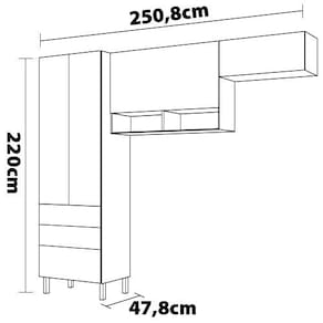 Cozinha Compacta Bartira Veneza com 4 Portas, 3 Gavetas e 4 Prateleiras - 250,8cm de largura - Damasco/Branco Fosco - 3