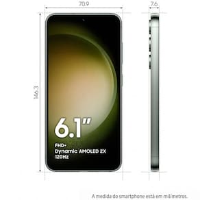 Smartphone Samsung Galaxy S23 5G Verde 128GB, Tela 6.1``, 8GB RAM, Inteligência Artificial, IP68, Snapdragon 8 Gen 2, Câmera Tripla + Selfie de 12MP
