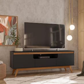 Rack Retrô Olivar Rio com 162 cm de Largura, 2 Portas e 1 Gaveta, Ideal para TV de até 60”
