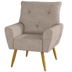 Poltrona Matrix Dalia com Pés de Madeira e Revestida em Veludo Turquey - Bege - 1