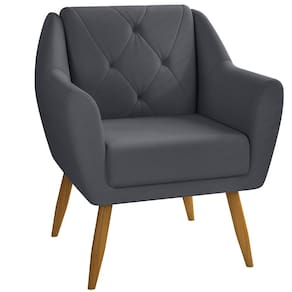 Poltrona Matrix Doca com Pés de Madeira e Revestida em Veludo Turquey - Cinza - 1