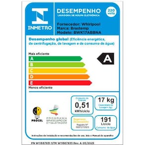 Lavadora de Roupas Brastemp 17kg BWK17AB com Ciclo Tira Manchas Advanced e Ciclo Antibolinha – Branca