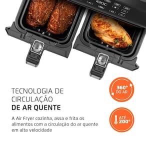 Fritadeira Elétrica Sem Óleo Air Fryer Mondial AFD-01-BI 8L Digital com Cesto Duplo– Preta/Inox