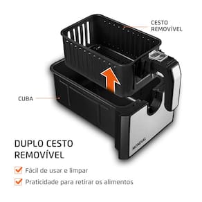 Fritadeira Elétrica Sem Óleo Air Fryer Mondial AFD-01-BI 8L Digital com Cesto Duplo– Preta/Inox