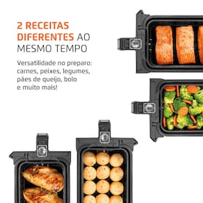 Fritadeira Elétrica Sem Óleo Air Fryer Mondial AFD-01-BI 8L Digital com Cesto Duplo– Preta/Inox