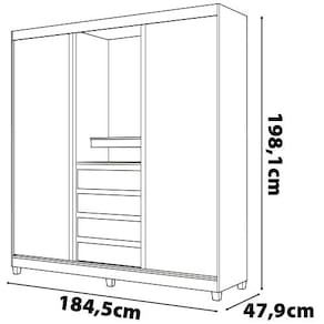 Guarda-Roupa Casal Bartira Fortaleza II 2 Portas de Correr 4 Gavetas Externas 1 Espelho Fixo MDP - 184,5cm de Largura - Grafite - 3