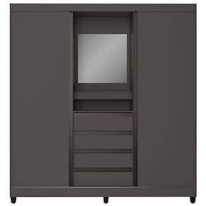 Guarda-Roupa Casal Bartira Fortaleza II 2 Portas de Correr 4 Gavetas Externas 1 Espelho Fixo MDP - 184,5cm de Largura - Grafite - 1