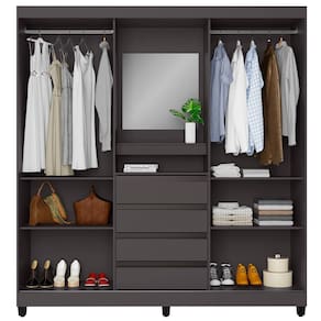 Guarda-Roupa Casal Bartira Fortaleza II 2 Portas de Correr 4 Gavetas Externas 1 Espelho Fixo MDP - 184,5cm de Largura - Grafite - 2