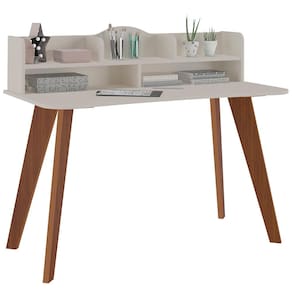 Escrivaninha Artely Sofia com Nichos - 120cm de largura - Off White/Cedro - 1