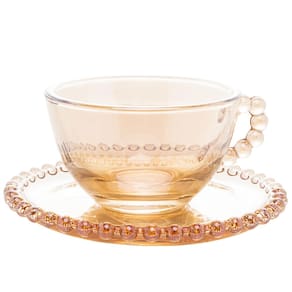 Conjunto com 4 Xícaras e Pires para Chá Wolff Pearl em Cristal Âmbar - 180 ml - CONJUNTO 4 XICARAS DE CHA COM PIRES AMBAR WOLFF - 1