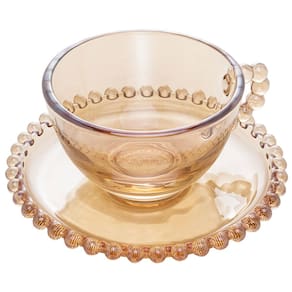 Conjunto com 4 Xícaras e Pires para Chá Wolff Pearl em Cristal Âmbar - 180 ml - CONJUNTO 4 XICARAS DE CHA COM PIRES AMBAR WOLFF - 2