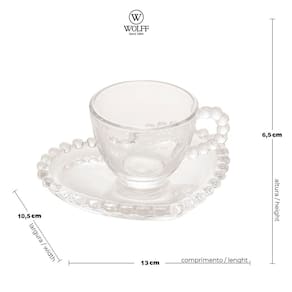 Conjunto com 4 Xícaras e Pires para Café Wolff Pearl Coração em Cristal - 85 ml