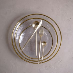 Prato para Sobremesa Wolff Agate em Cristal 21 cm - Dourado/Transparente