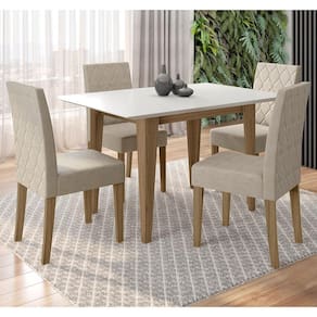 Mesa de Jantar Retangular Poliman Kate com 4 Cadeiras Estofadas e Revestidas em Suede