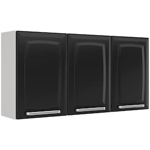 Armário de Cozinha Aéreo Triplo Itatiaia Luce com 3 Portas e 2 Prateleiras - 105cm de largura - Branco/Preto - 1
