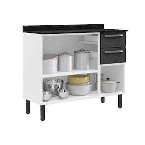 Balcão Triplo Itatiaia Florença com 3 Portas, 2 Gavetas e 2 Prateleiras - 105cm de largura - Branco/Grafite - 3