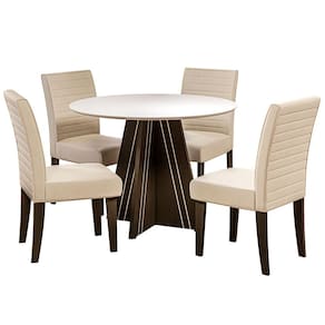 Mesa de Jantar Redonda Dobuê Turim com 4 Cadeiras com Revestimento em Suede