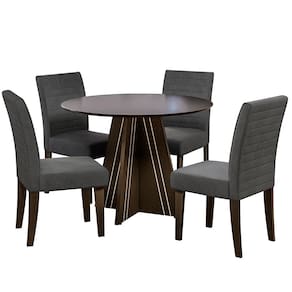 Mesa de Jantar Redonda Dobuê Turim com 4 Cadeiras com Revestimento em Suede
