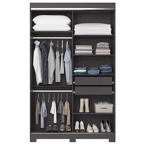 Guarda-Roupa Solteiro Bartira América 2 Portas de Correr com Espelho 2 Gavetas Internas MDP - 136,2cm de Largura - Grafite - 2