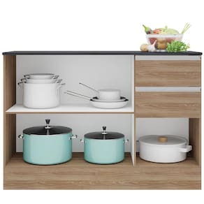 Balcão Poliman Paris com 3 Portas, 2 Gavetas e 1 Prateleira - 120cm de largura - Carvalho - 1