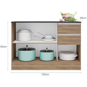 Balcão Poliman Paris com 3 Portas, 2 Gavetas e 1 Prateleira - 120cm de largura - Carvalho - 2