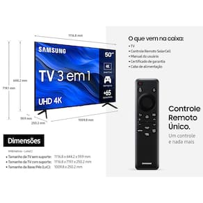 Smart TV 50" Ultra HD 4K Samsung 50CU7700 com processador Crystal 4K, Gaming Hub, Visual livre de cabos, Tela sem limites e Alexa built in