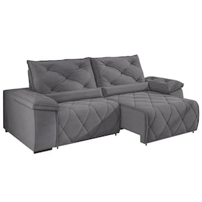 Sofá 4 Lugares Besthouse Austin, Retrátil/Reclinável, 250 cm de Largura e Revestido em Tecido Veludo - Cinza - 1