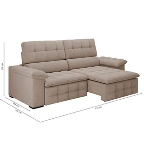 Sofá 3 Lugares Besthouse Elite, Retrátil/Reclinável, 215 cm de Largura e Revestido em Tecido Veludo - Capuccino - 2