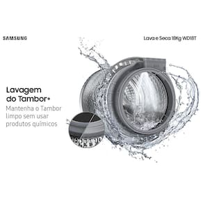 Lava e Seca Samsung Smart WD18T com AI Wash, Digital Inverter e Ecobubble Black Inox - 18/10 kg