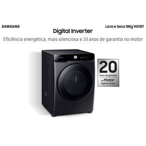 Lava e Seca Samsung Smart WD18T com AI Wash, Digital Inverter e Ecobubble Black Inox - 18/10 kg