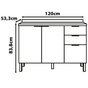 Balcão Bartira Universal com 2 Portas e 3 Gavetas - 120 cm de Largura - Grapia/Platinum - 2