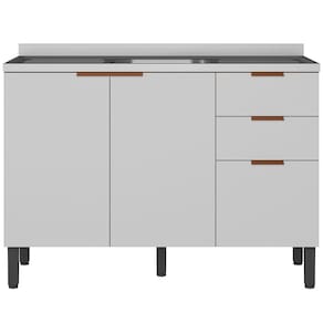 Balcão Bartira Universal com 2 Portas e 3 Gavetas - 120 cm de Largura - Grapia/Platinum - 1