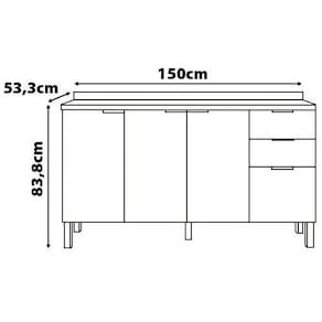 Balcão Bartira Universal com 3 Portas, 3 Gavetas e 2 Prateleiras - 150 cm de largura - Grafite - 2