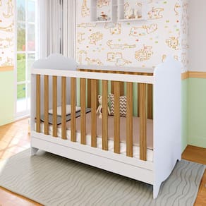 Berço 3 em 1 Peroba Provençal Aconchego com Suporte para Mosquiteiro - Branco Brilho e Carvalho Semi-brilho - 1